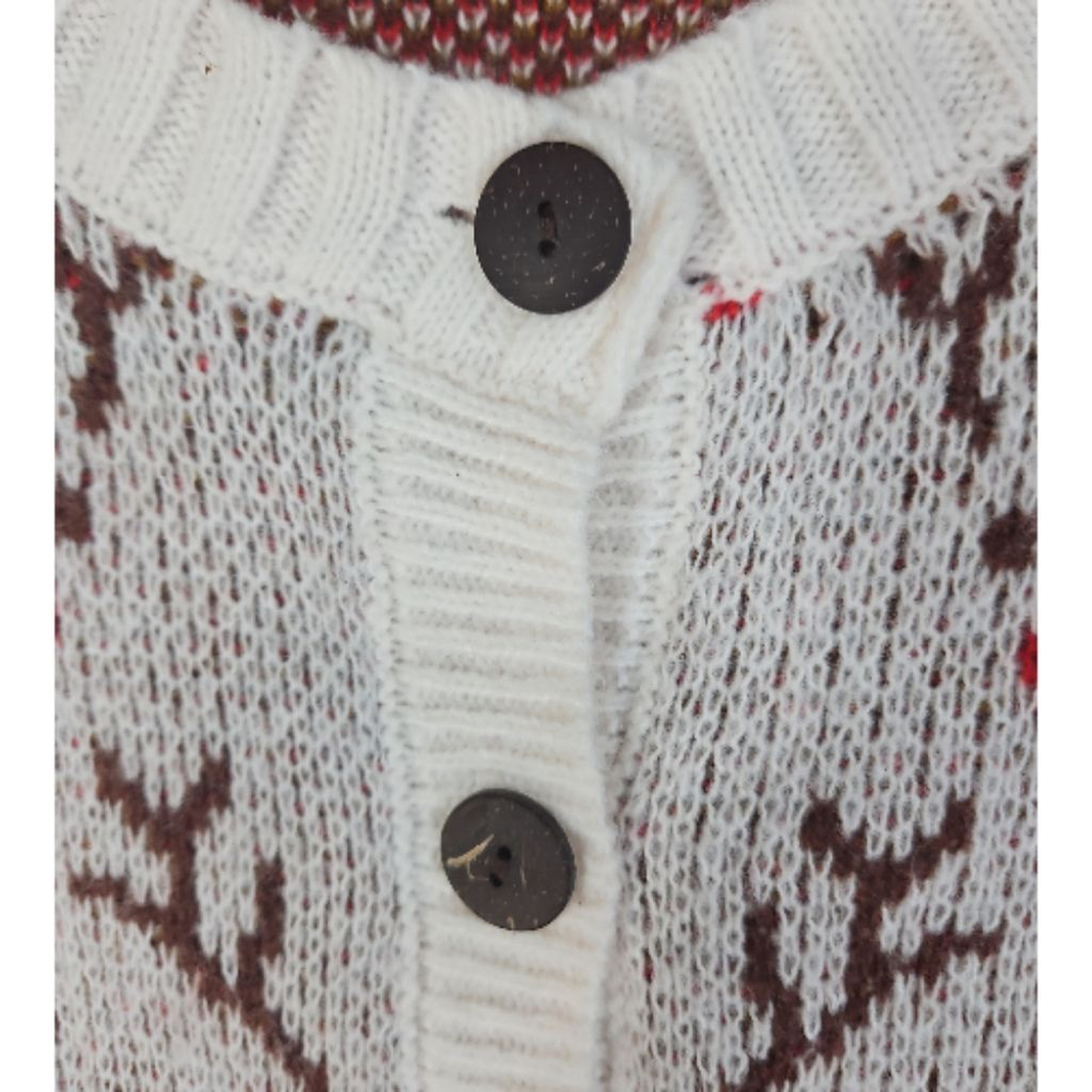 Girls Christmas Rudolph Cream Brown Reindeer Cardigan Sweater M 7/8 - Picture 3 of 7